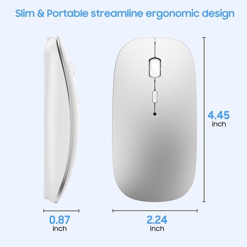 SUNGI Bluetooth Mouse for Laptop/MacBook/iPad/Android PC,Rechargable Quiet Slim Wireless Mice for Chromebook Notebook Windows/Linux/Tablet,Black,Silver - Image 5
